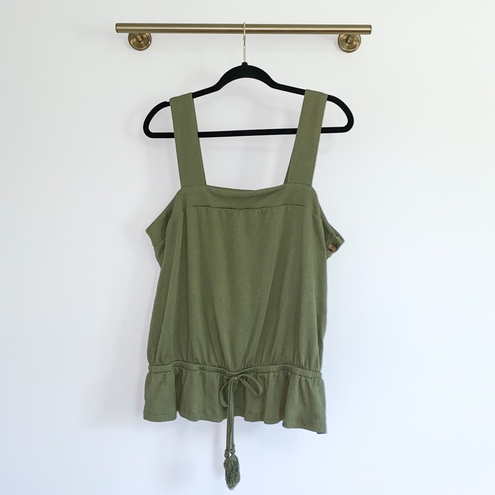 Olive Green Peplum Side Button Knit Tank